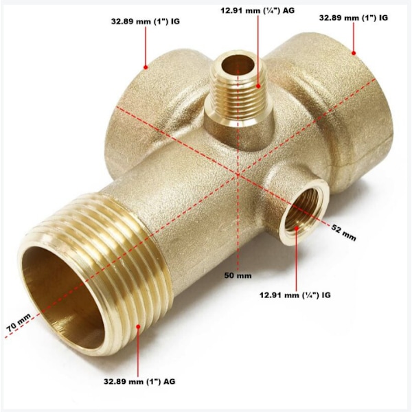 5-veis messingbeslag DN25 1 DN13 1/4 blåsetank trykkbeholder