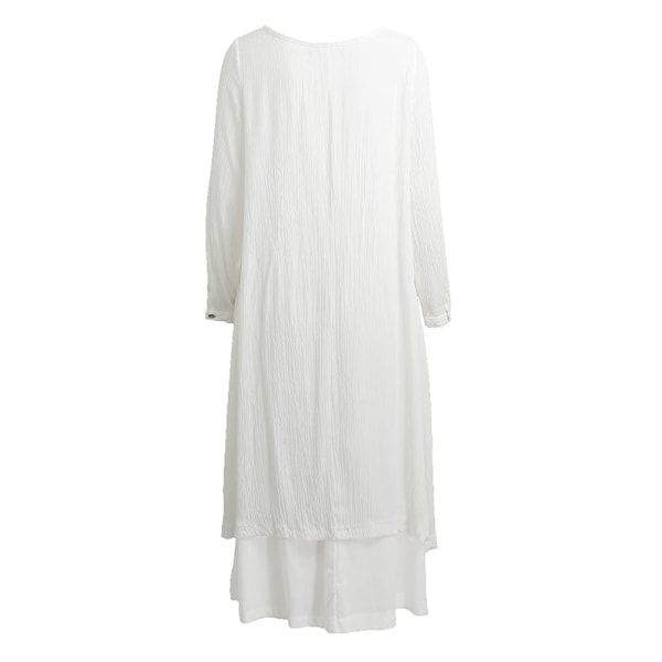 Kaftan i bomullslinne för kvinnor, Boho Plus Size med fickor, lös långärmad V-ringad plisserad lång linneklänning, lagerdelad maxiklänning, vardagsklänning