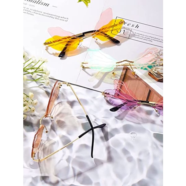 Dragonfly Rimless Solbriller Fe Vinget Formet Rammeløs （3#）