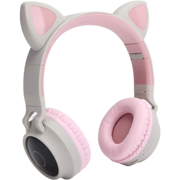 Trådlösa Bluetooth 5.0 Kattöron Hörlurar med Mikrofon grå