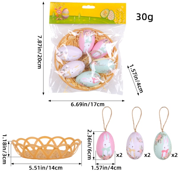 6 Easter Egg Hangings, Woven Basket Eggs Easter Decorations