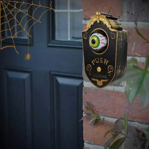 Halloween-dørklokkedekorasjon, Haunted Doorbell Animerte øyeepler Halloween-dekor med skumle lyder