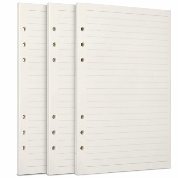 A5 Refillpapper 3-pack 100GSM Tjockt Refillpapper 6 Hål 135 Ark (270 Sidor) för 6 Rings Pärm Journal Anteckningsbok Linjerat Papper [HONGDE]