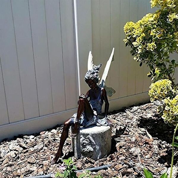 Siddende Fe Have Statue, 14 cm Udendørs Have Fe Statue Ornamenter, Engel Skulptur Realistisk Figurindretning