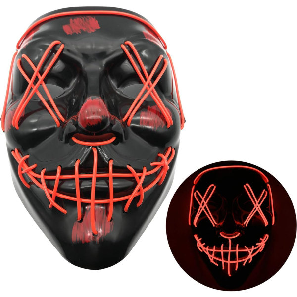 Kibon Halloween-masker, Purge Mask LED, Skr?mmande mask f?r Halloween Cosplay Carnival Partys, R?d