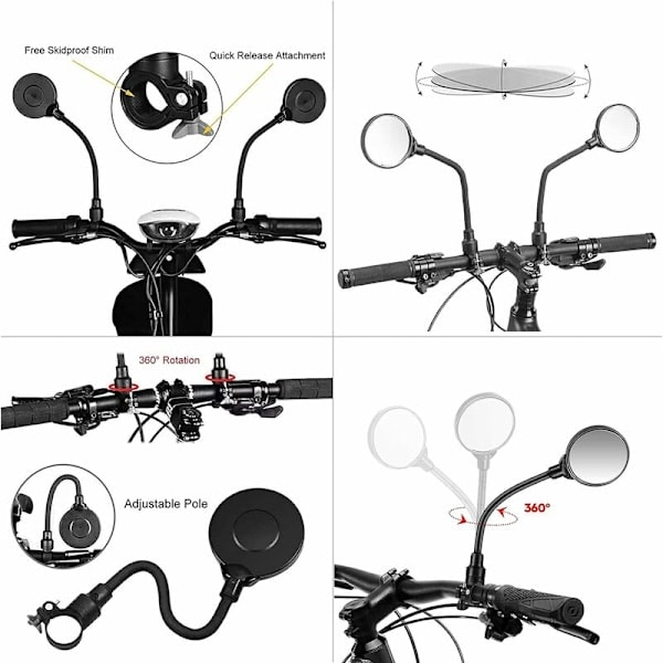 Sæt med 2 cykelstyrespejle, retro cykelstyrespejle 360° justerbare, elektrisk scooter-backspejl, backspejlbriller til Mo