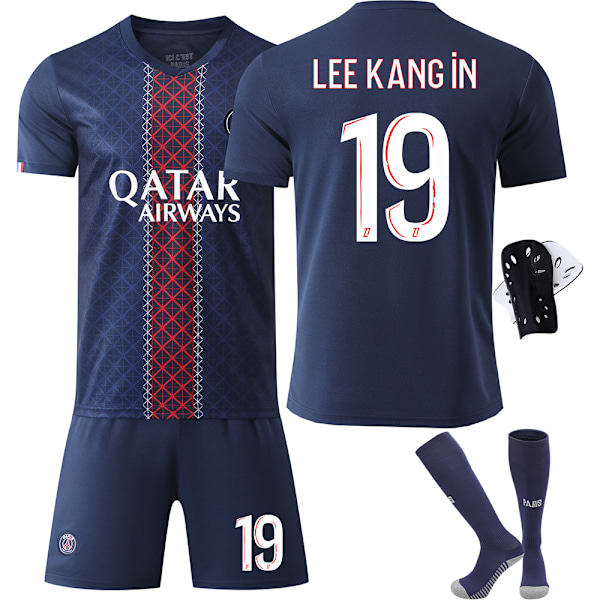 2025-2026 Paris Fotballdrakt Nr. 7 Mbappe 19 Li Gangren 10 Dembele 9 Ramos Draksett Utgave{HONGDE} No. 19 socks + protective gear Size S