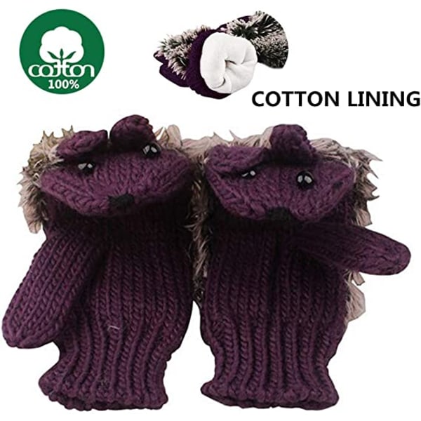 Naisten sarjakuva Hedgehog Cotton Glove Tyttöjen paksu lapase-violetti