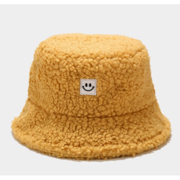 Vinter plysj bøttehatter Vintage smil Cloche hatter varm, gul