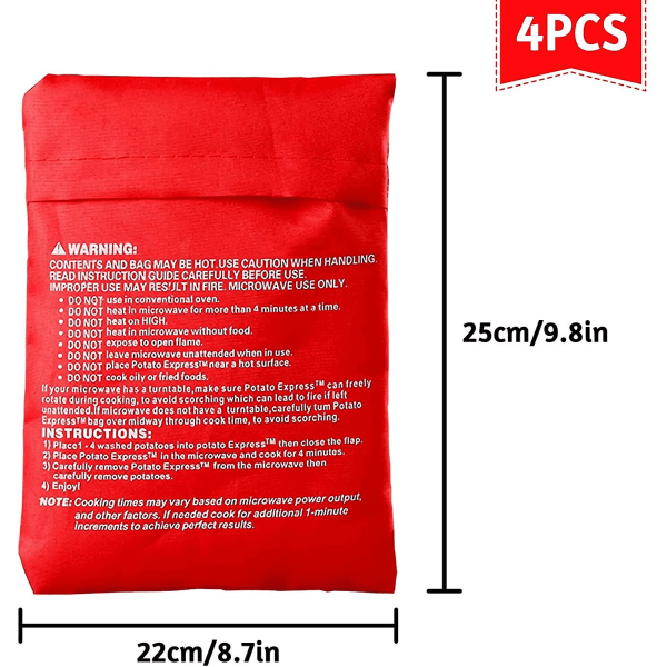 4 kpl mikroaaltouunin perunakeittolaukkua, mikroaaltouunin perunalaukku