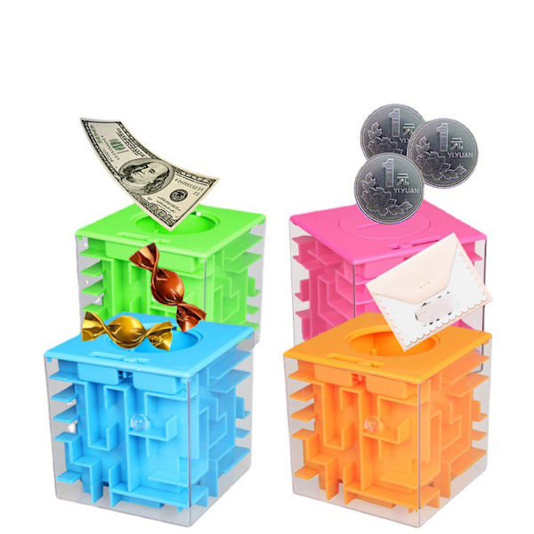 Pengar labyrint kub pengabox och pussel originalgåva, grön