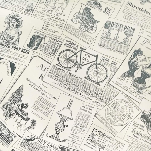 Vintage Vinyl Självhäftande Tapet med Tidningstryck, Skala och Fäst