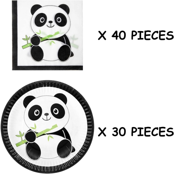30 stk Panda Papir kaketallerkener og 40 stk Panda Baby serviett