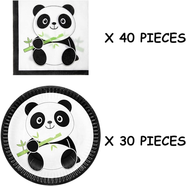 30 stk. Panda Papirkage Tallerkener og 40 stk. Panda Baby Servietter