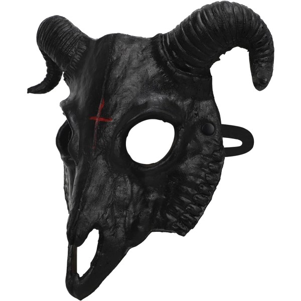 Halloween halvansikts skrämmande djurmask, karneval demonmask med horn, spöke, djävul Black Goat