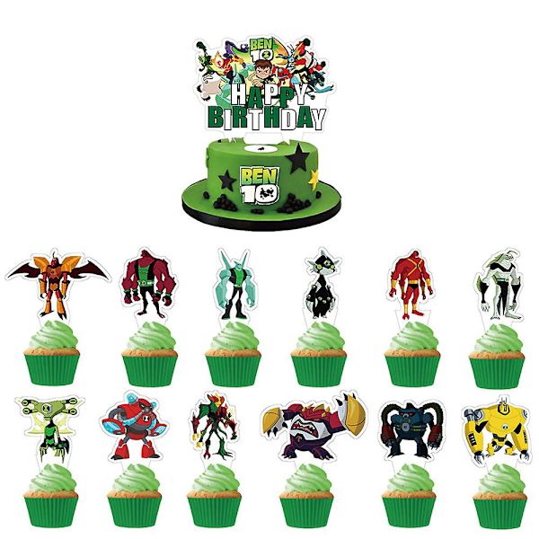 Ben 10 Tema Barn Happy Birthday Party Tillbehör Banner Ballonger Kit Tårta Cupcake Toppers Dekor Set