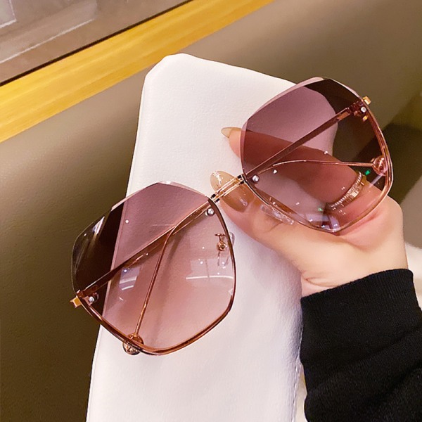 Rimless Cut Metal Sunglasses, Decorative Glasses, Pink