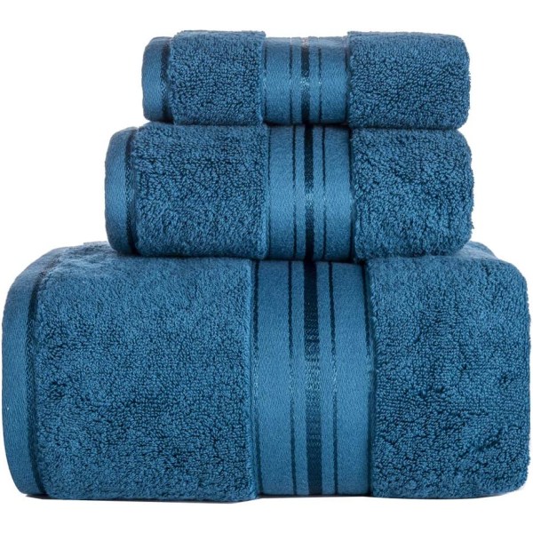 Luksus badehåndklær sett 3 pakke, håndklesett 100% bomull-indigo