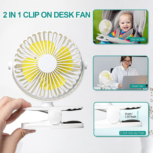 Kraftfull USB-fl?kt, tyst 3-hastighets clip-on bordsfl?kt, 720° justering f?r kontor White