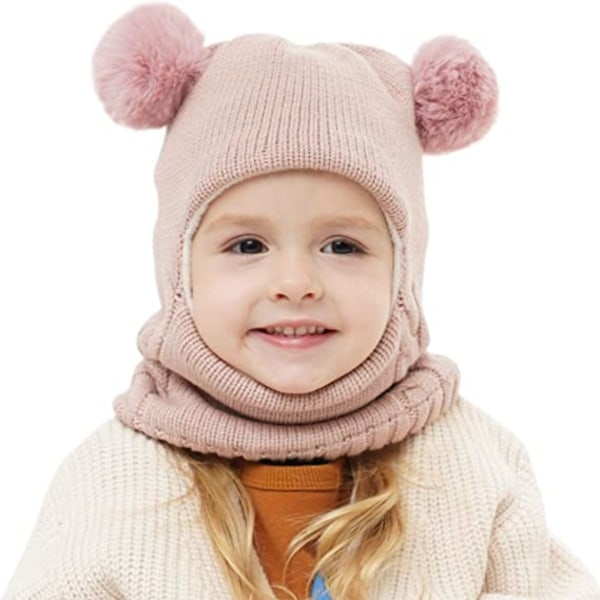 Baby talvihattu set, Unisex toddler hattu huivi-vaaleanpunainen