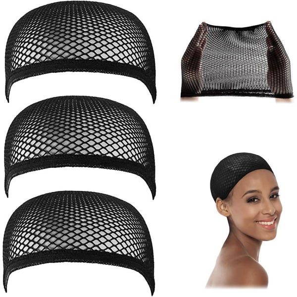 Mustat verkkosukkahuput. Dome Mesh Wig Caps  3 Pack