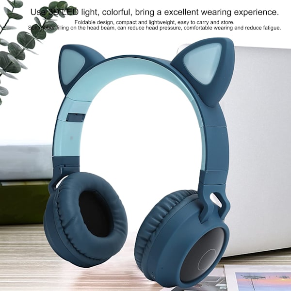 Langattomat Bluetooth 5.0 kissanhäntäkuulokkeet mikrofonilla sininen2