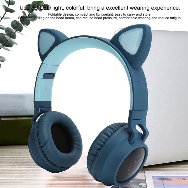 Wireless Bluetooth5.0 Cat Ear Headphones with Microphone blue2