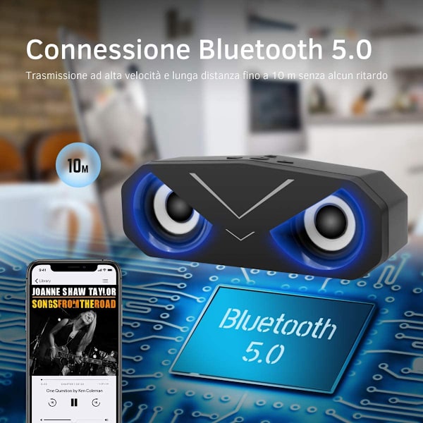 Trådlös Bluetooth 5.0-högtalare med djup bas LED-lampor svart