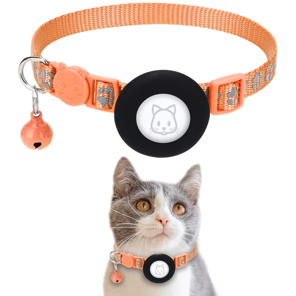 justerbar AirTag Cat Collars Reflekterende Air Tag Med Klokke orange
