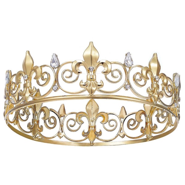 Royal King Crown For Mænd - Metal Prince Crowns And Tiaras (guld)