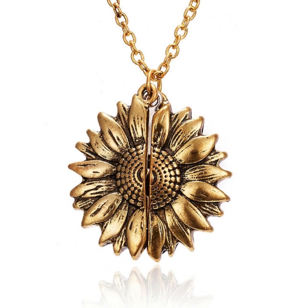 Womens You Are My Sunshine Open Locket Sunflower Necklace ,Gold
