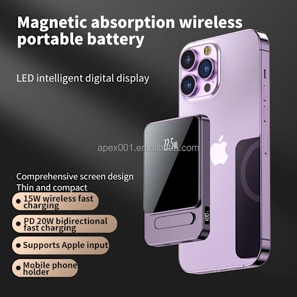 Päivitetty Kokoontaitettava Magneettinen Langaton Varavirtalähde 5000 mAh Kannettava Akkulaturi 10000(mAh) Purple