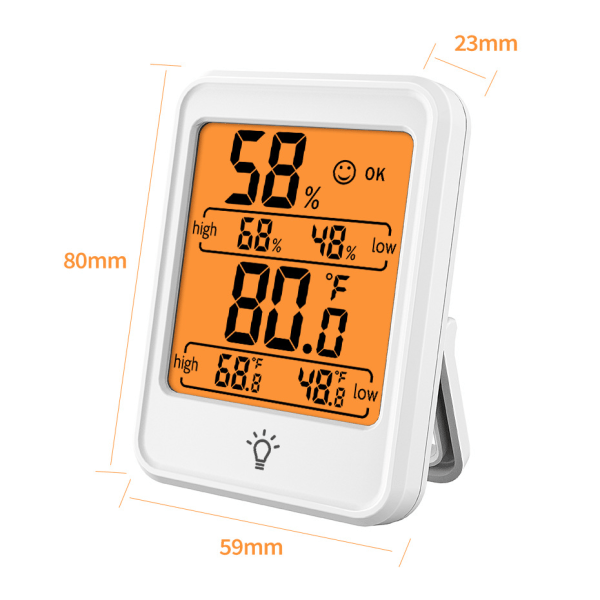 Innendørs temperatur og fuktighetsmåler, digitalt display - Hvit