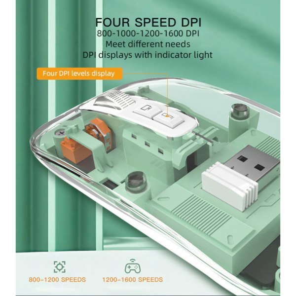 Transparent 2.4G Bluetooth trådlös mus med RGB-ljus, laddningsbar mus för PC, bärbar dator, bärbara tillbehör, vit