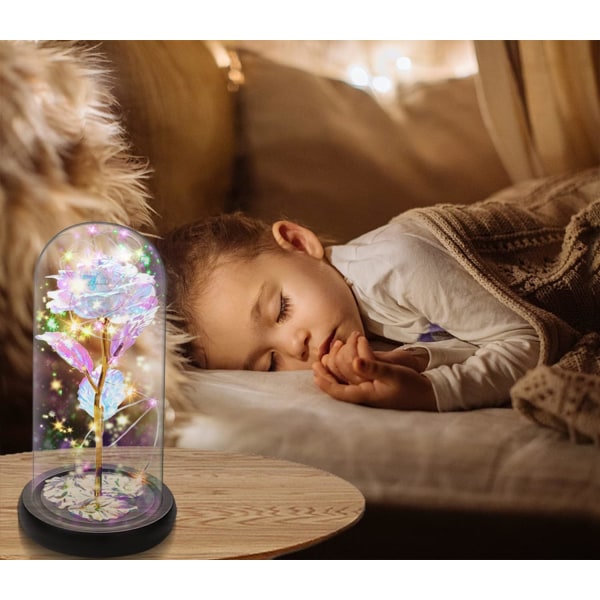 Glasros, Eternal Glass Rose med LED-ljus, Beauty and the Bea