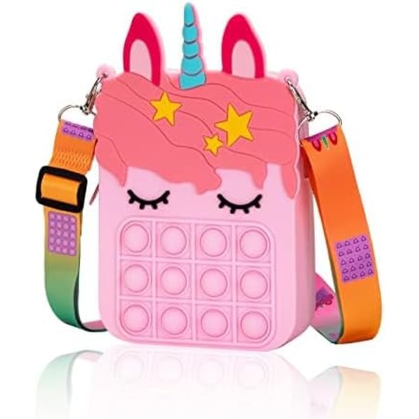 (Pink) Pige Unicorn Pung, Børns Unicorn Crossbody Taske Regnbue Sød Press Møntpung Vedhæng Mini Taske, Silikone Crossbody B