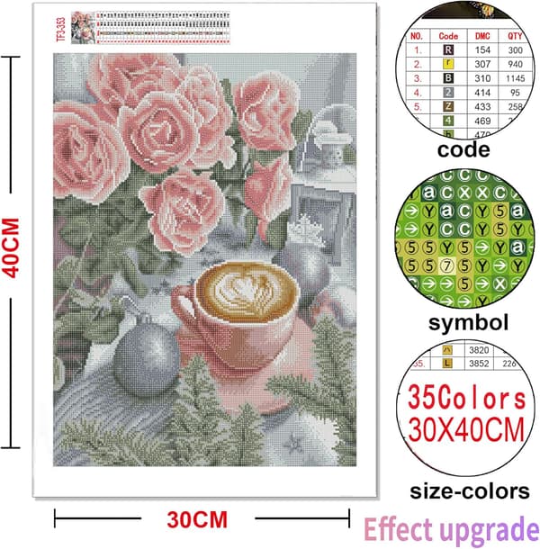 (30x40cm) Diamantmålning Broderi Blomma Kit Full Rund Diamant
