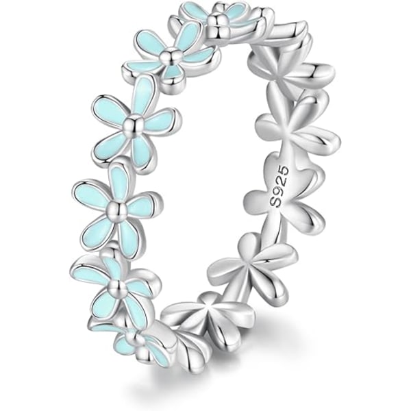 (No. 6) 925 Sterling Silver Delicate Daisy Ring Blue Flower Women's Ring Stacking Love Ring High Jewelry