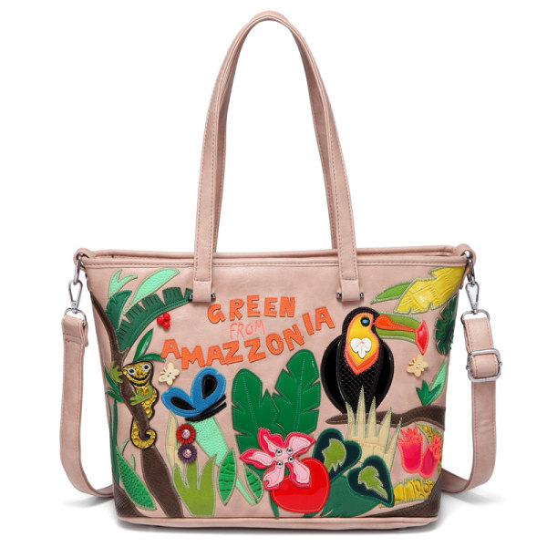 Axelremsväska dam läderväska axelväska shopper broderi