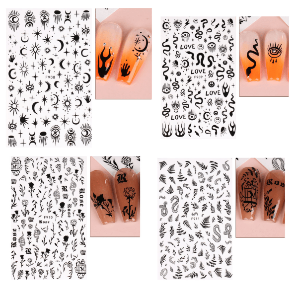4 ark med nagelklistermärken (svarta)