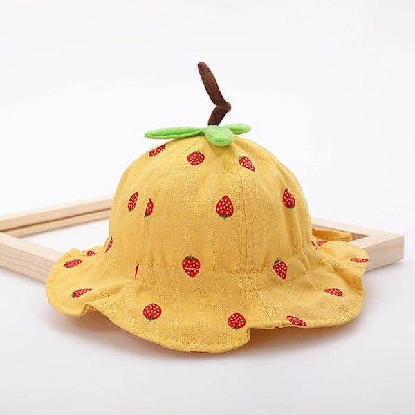 (Gul) Jordgubbs Baby Solhatt Toddler Sommar Strand UPF 50+ Solskydd Bucket Hat Baby Flickor Spädbarn Strand Hat Bred