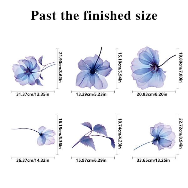 Blå blomstrende blomsterklistremerker til vegg, soverom, stue, TV-bakgrunn, hjemmedekor