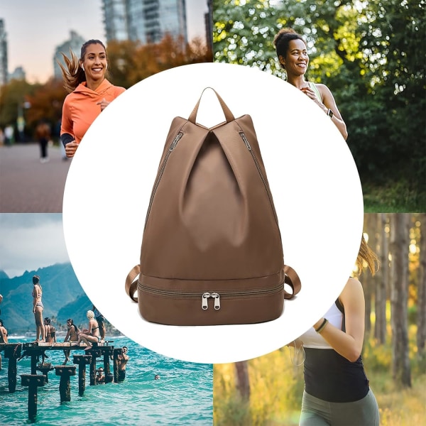 (Brun) Sports Gym Bag Yoga Bag Reseryggsäck för kvinnor