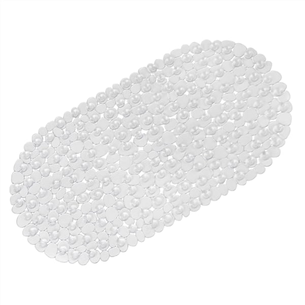 White Bathroom Anti-Slip Mat, Non-Slip Shower Mat, 66 x 36 cm Oval Pebble PVC Bathtub Mat, Soft and