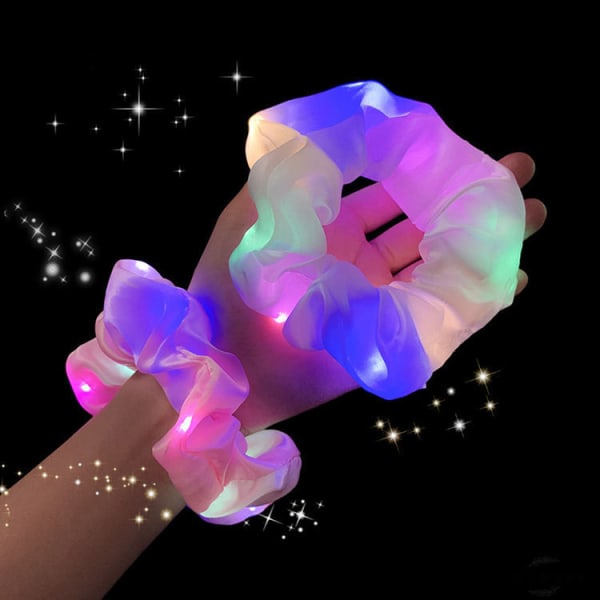 LED Luminous Scrunchie 5 delar självlysande elastiska hårband Lysande hårband för hästsvans för Neon Halloween Jul Födelsedag Nyår
