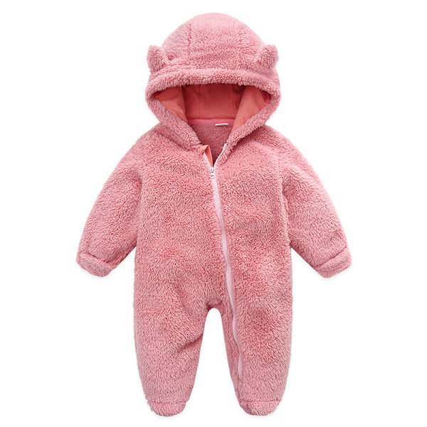 (Rosa) Nyfödd Onesie Huvtröja Fleece Onesie Långärmad Onesie Ytterkläder Set