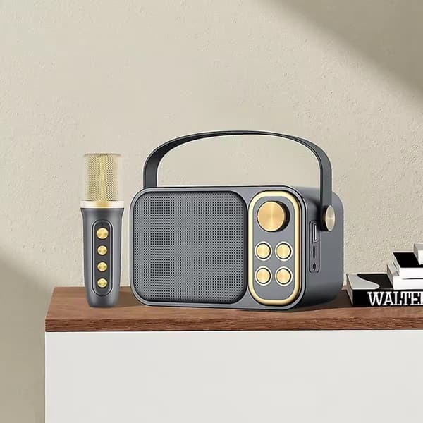 Retro karaoke subwoofer högtalare 2 mikrofoner Bluetooth 10W hem