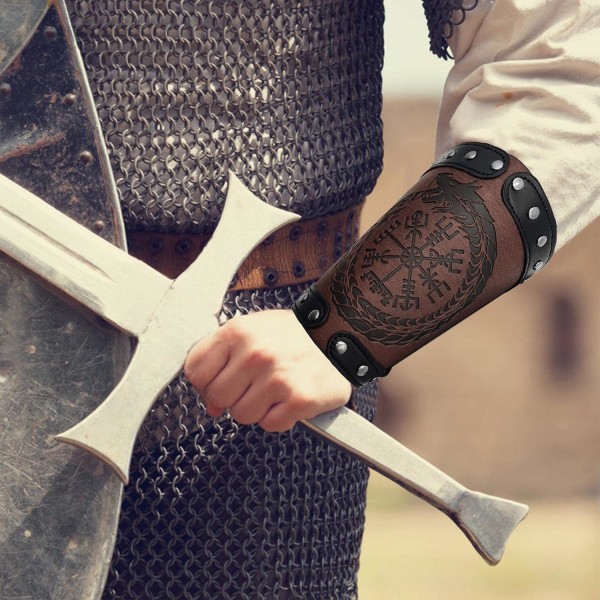 2-pack läderarmband (brunt) - Vikingarmar med drakar - Viki