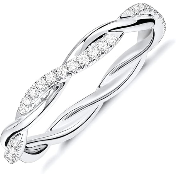 (Size 5) 925 Sterling Silver Gold Cubic Zirconia Twisted Rope Women's Eternity Ring