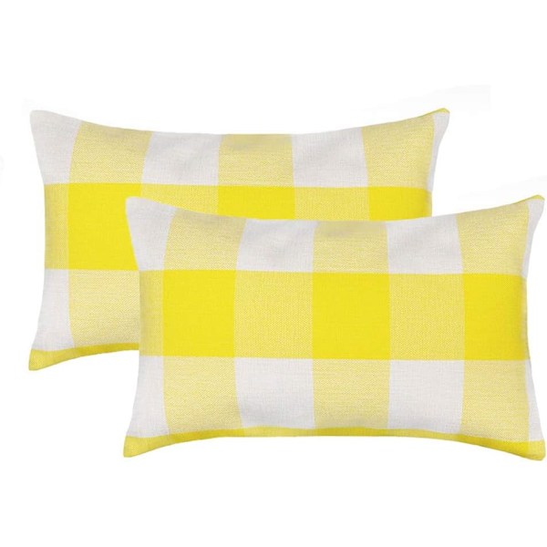 (Yellow and White) 2 Pieces 30*50CM Farmhouse Buffalo Plaid Plaid Pillowcase Cushion Cover Polyester